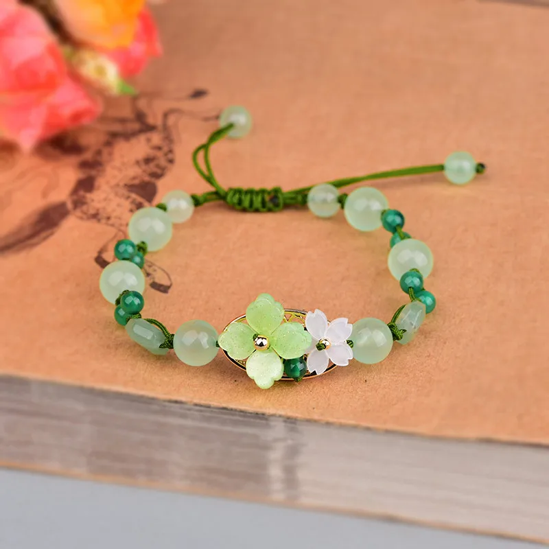 Beading - Gelang bunga giok hijau jimat jimat