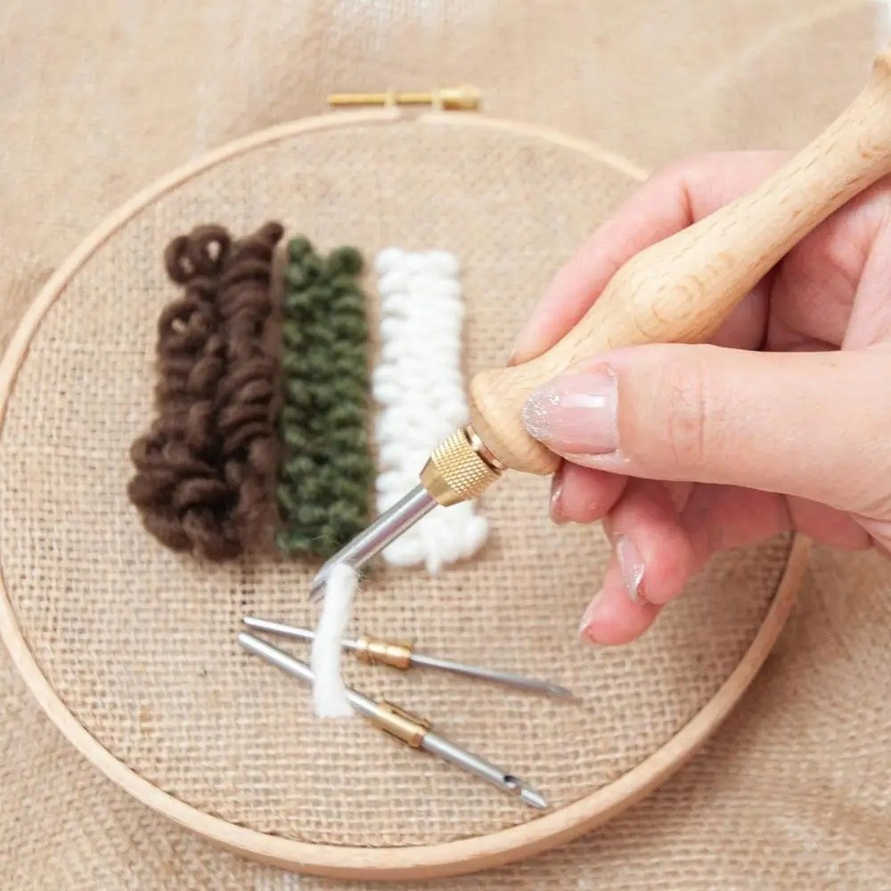 Cotton Embroidery Thread Skeins - Set Jarum Punch 2.5mm/3.5mm/5mm Gagang Kayu