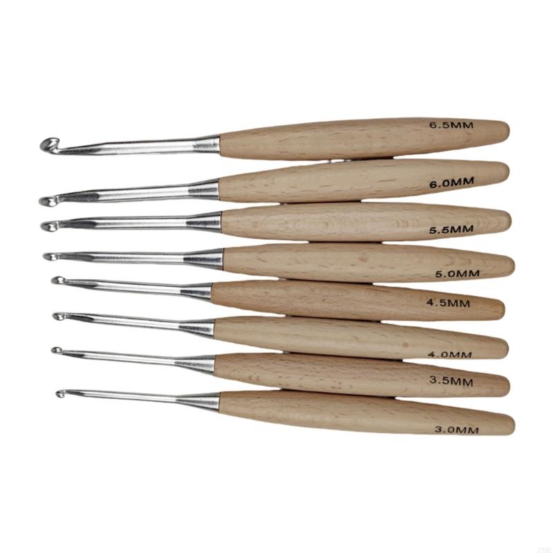 Wooden Crochet Hooks Ergonomic Handle - 8 Buah Rajutan Ergonomis untuk Pemula