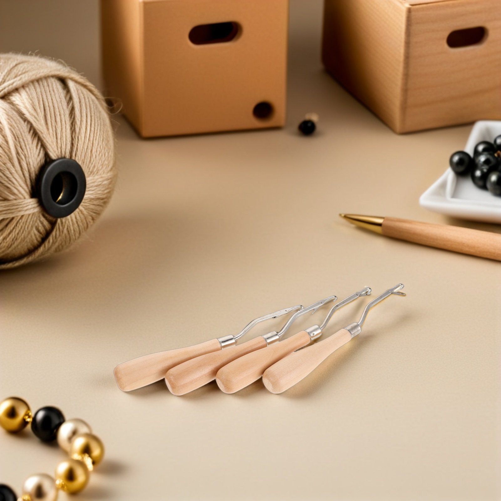 Wooden Crochet Hooks Ergonomic Handle - 4 Buah Jarum Rajut dengan Pegangan