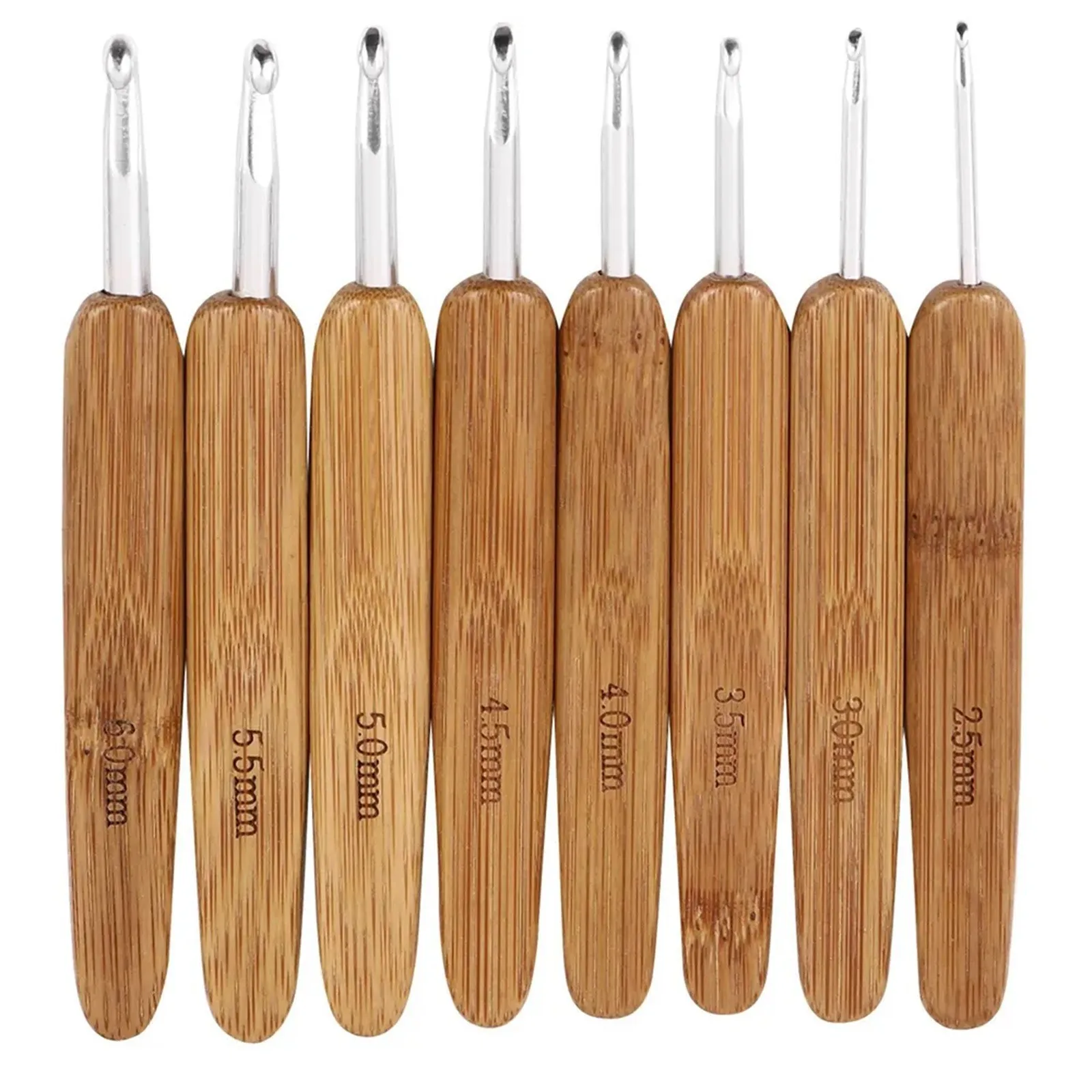 Wooden Crochet Hooks Ergonomic Handle - Set Kait Rajut Kayu Bambu Artisanal