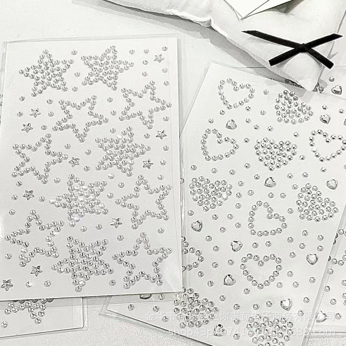 Scrapbooking - Stiker Hati Bintang Perak Berhiaskan Rhinestone,