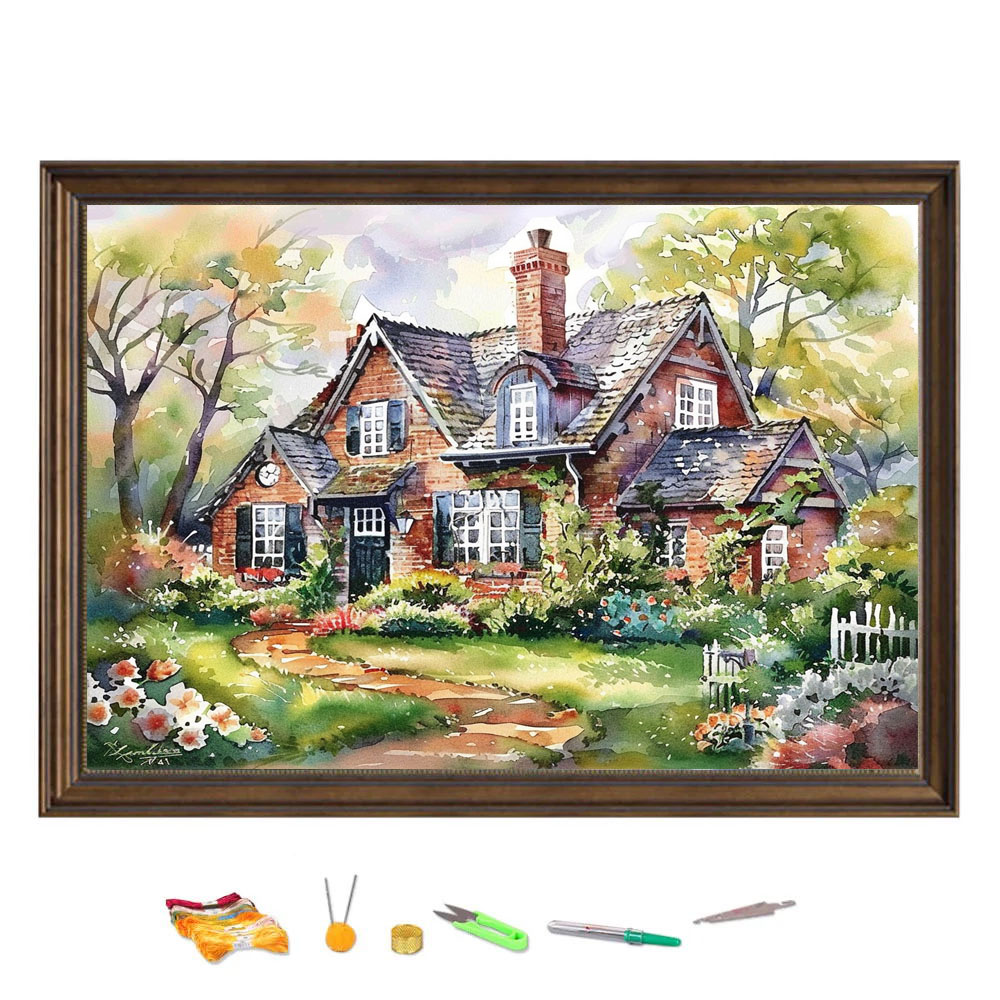 Cotton Embroidery Thread Skeins - Kruistik bordir rumah hutan dengan cerobong