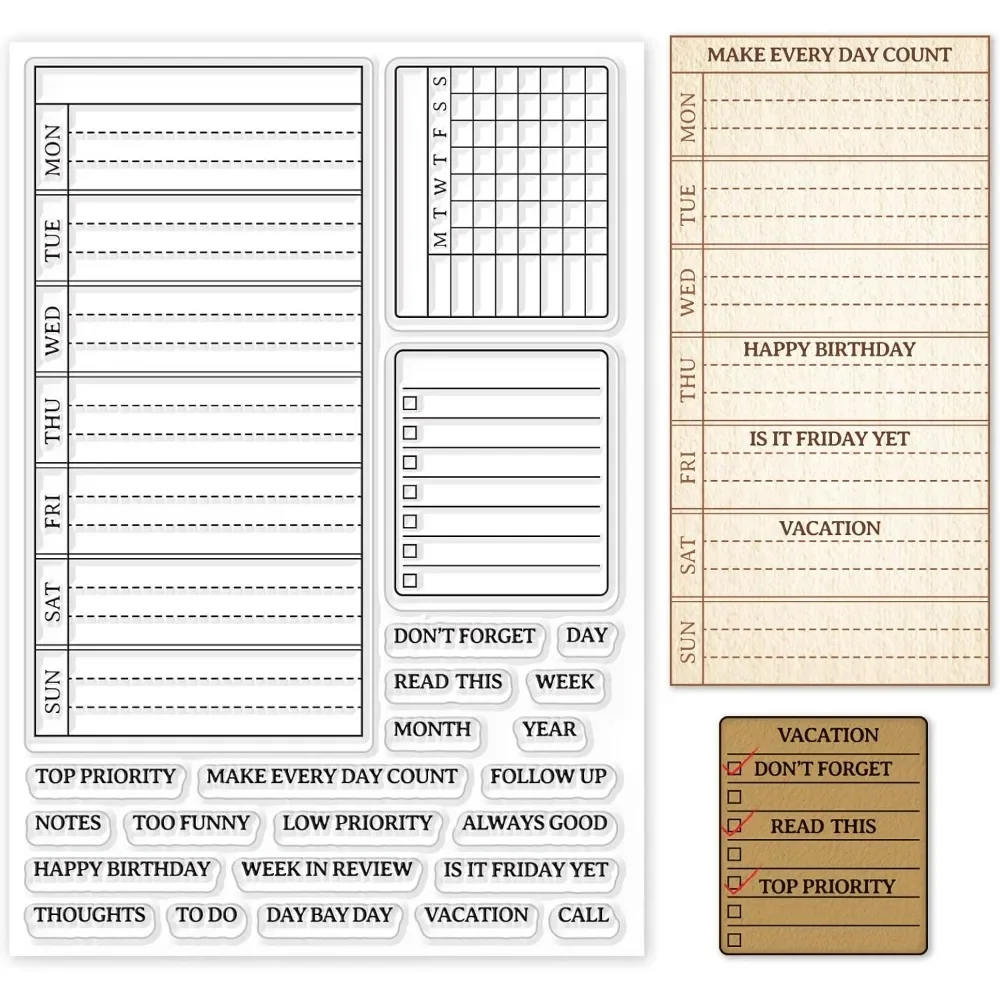 Clear Silicone Stamps For Card Making - Rencana mingguan kalender stempel bening jadwal
