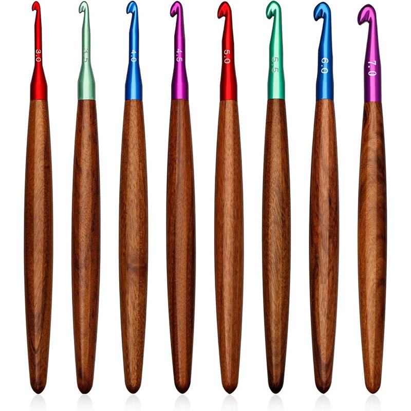 Wooden Crochet Hooks Ergonomic Handle - AB34-Jarum Rajut Aluminium Dengan Gagang Kayu,