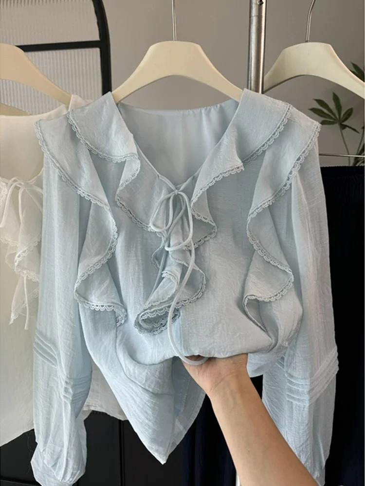 Embroidery - Blus Lengan Panjang Chic Kerah V