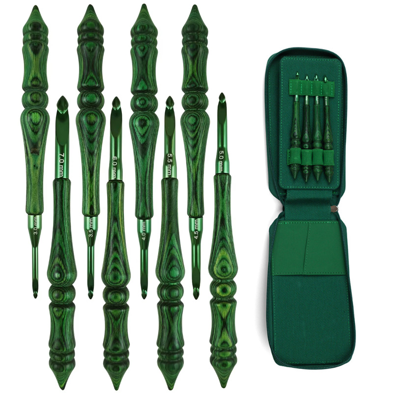 Wooden Crochet Hooks Ergonomic Handle - 8 Buah Set Jarum Rajut 3,0-7,0
