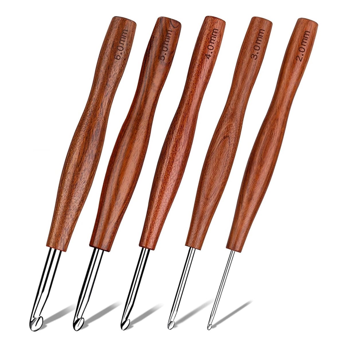 AT16 5 Buah Jarum Rajut, 5 Uku - Wooden Crochet Hooks Ergonomic Handle ulasan dan harga