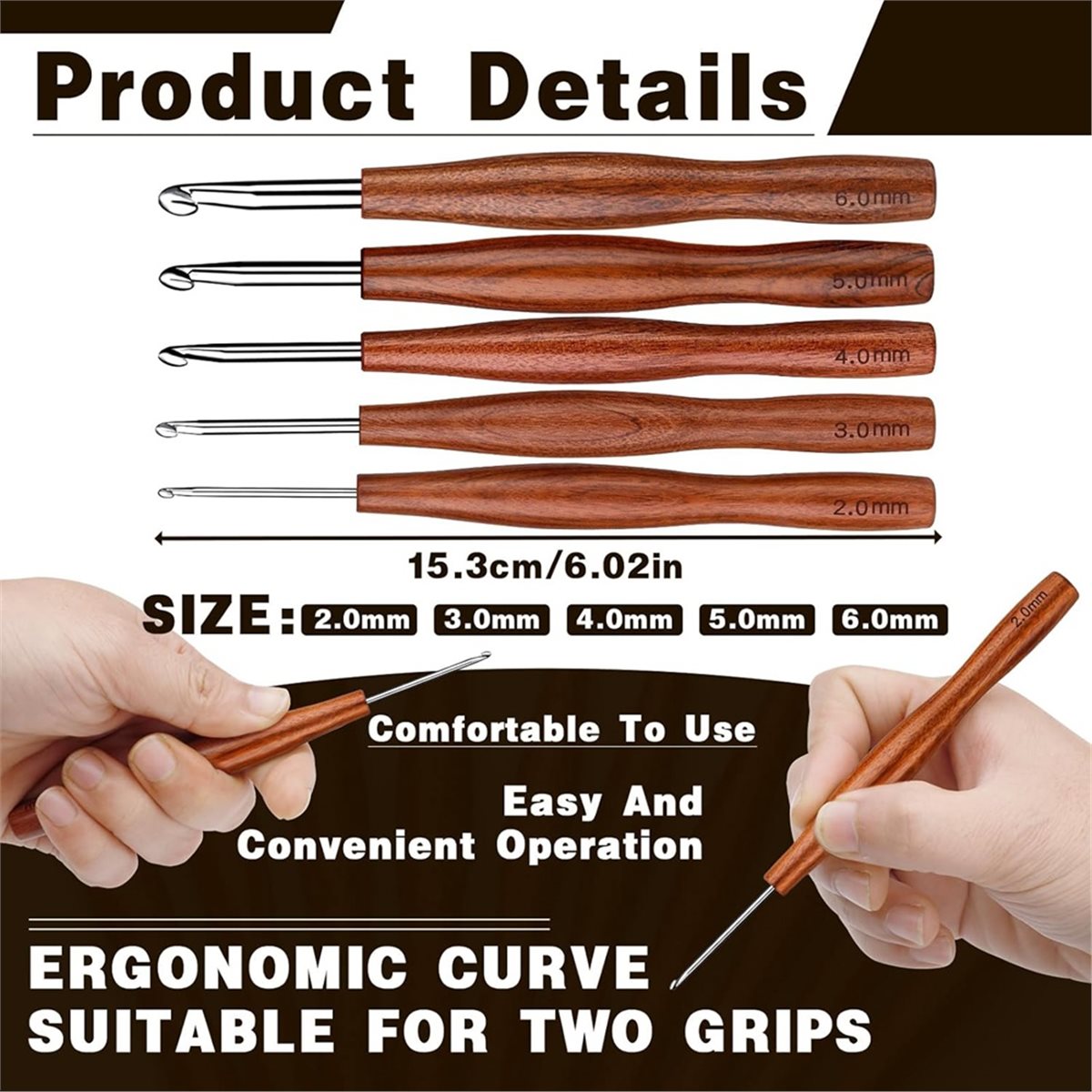 AT16 5 Buah Jarum Rajut, 5 Uku - Wooden Crochet Hooks Ergonomic Handle ulasan dan harga
