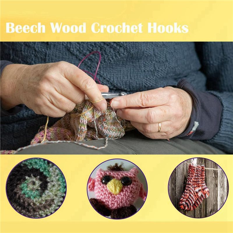 SEWS-80Pcs Jarum Rajut Kayu 3. - Wooden Crochet Hooks Ergonomic Handle ulasan dan harga