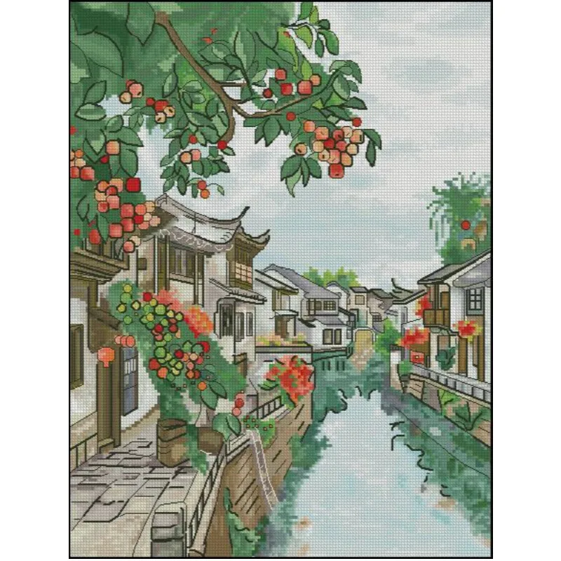 [[CC904-Water Town Jiangnan] K - Cross Stitch Stamped Kits Beginners ulasan dan harga