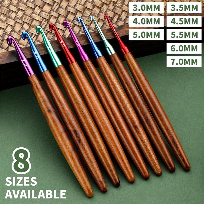 AB34-Jarum Rajut Aluminium Den - Wooden Crochet Hooks Ergonomic Handle ulasan dan harga
